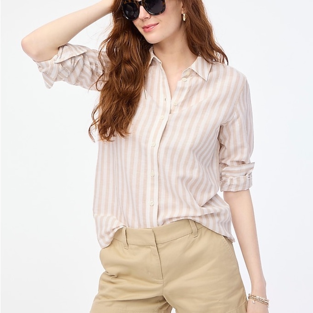 J. Crew Beige Stripe Linen Blouse - Picture 3 of 3